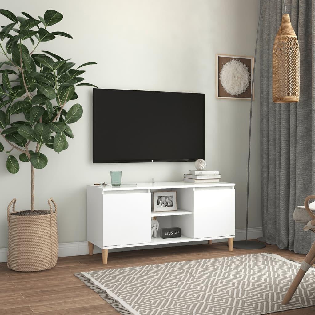 Tv-bord med massive træben 103,5x35x50 cm hvid