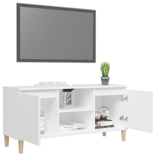 Tv-bord med massive træben 103,5x35x50 cm hvid