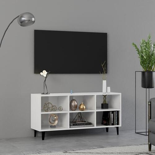 Tv-skab med metalben 103,5x30x50 cm hvid højglans