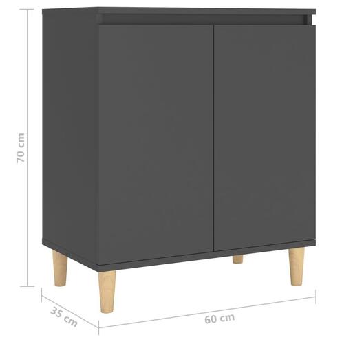 Skænk med massive træben 60x35x70 cm konstrueret træ grå