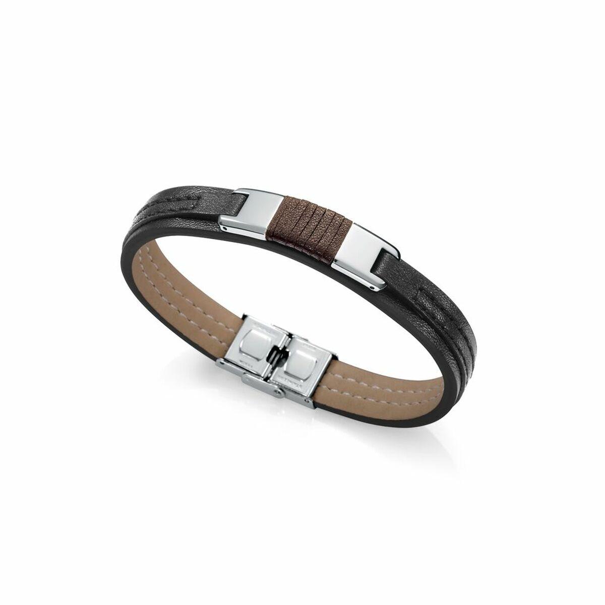 Armbånd til mænd - læder og sterling sølv 925, 21,5 cm