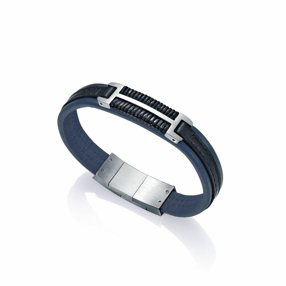 Armbånd til mænd, læder og stål, 22 cm (75094P01010)