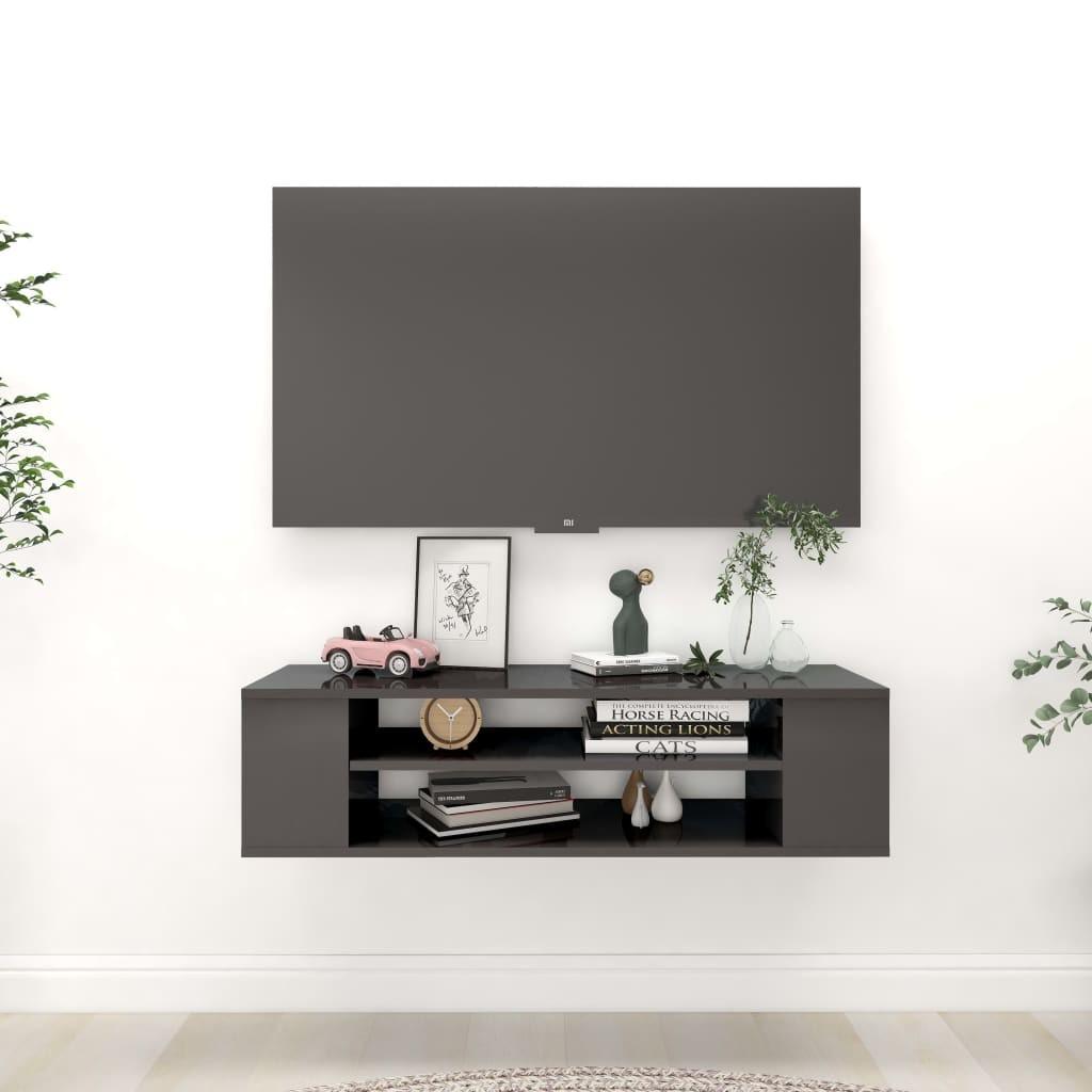 Væghængt tv-bord 100x30x26,5 cm konstrueret træ grå højglans