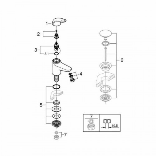 Vandhane med blandingsbatteri Grohe - metal, poleret krom/kobber