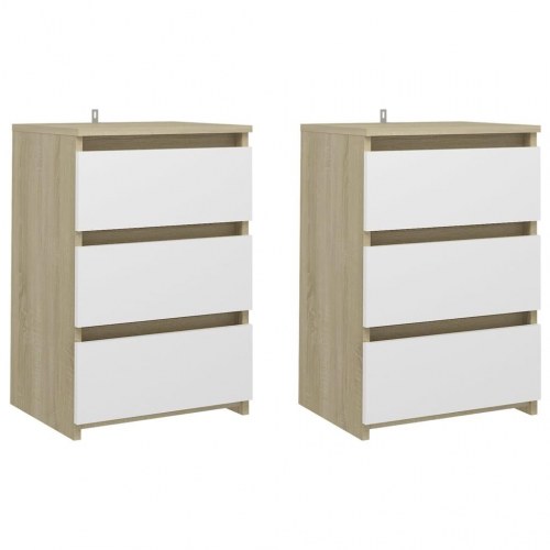 Natborde 2 stk. 40x35x62,5 cm konstrueret træ hvid og sonoma-eg