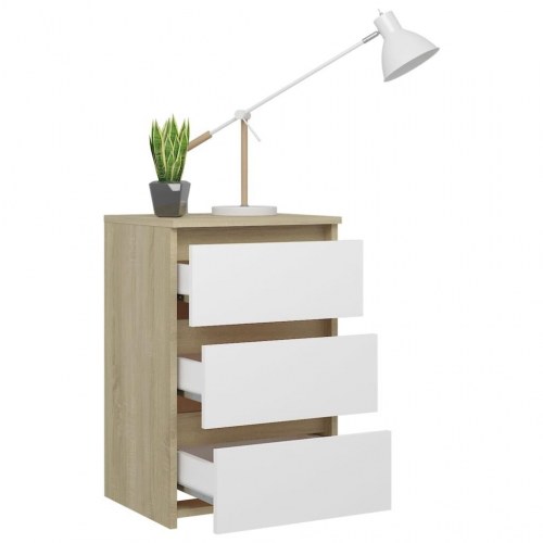 Natborde 2 stk. 40x35x62,5 cm konstrueret træ hvid og sonoma-eg