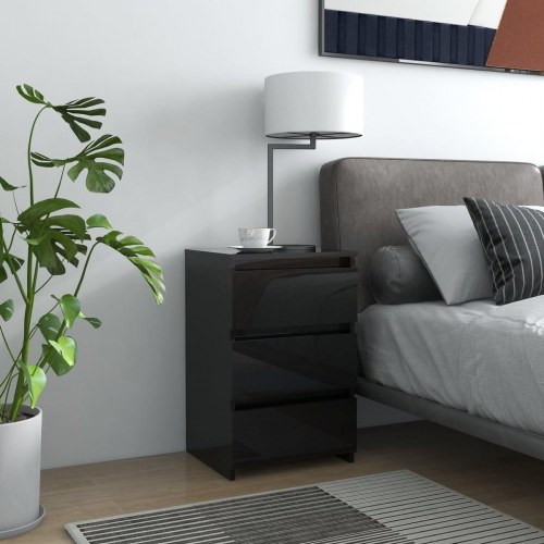 Natborde 2 stk. 40x35x62,5 konstrueret træ sort højglans