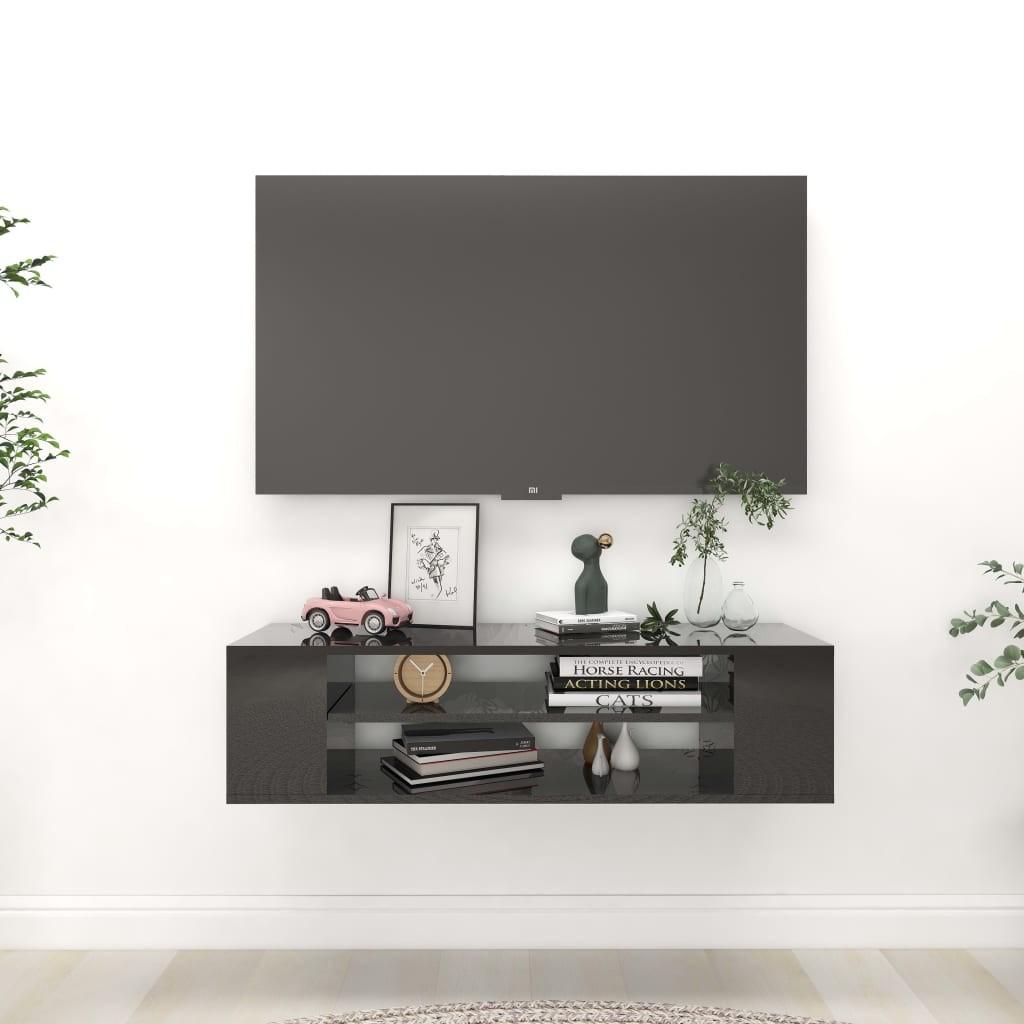 Væghængt tv-bord 100x30x26,5 cm konstrueret træ sort højglans