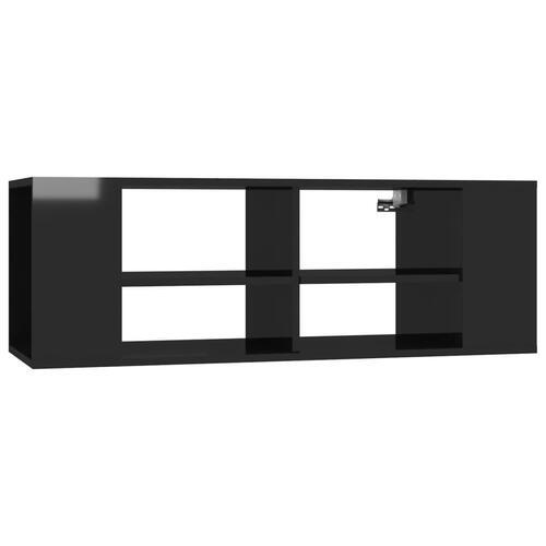 Væghængt tv-bord 102x35x35 cm konstrueret træ sort højglans