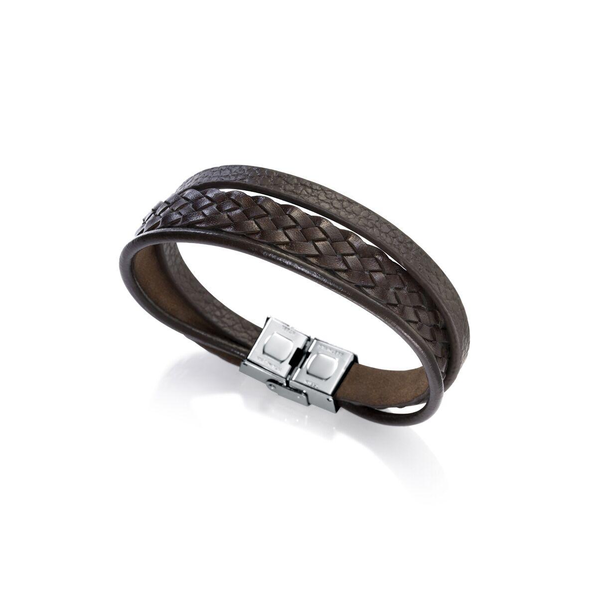 Armbånd til mænd - brun læderlook med flettet detalje