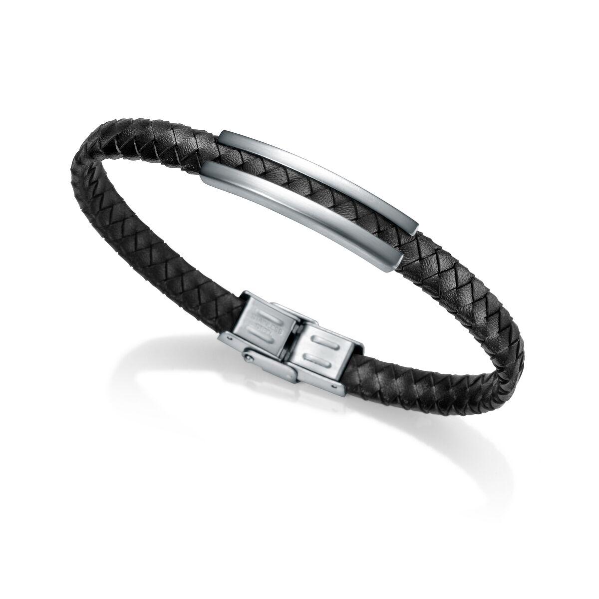 Armbånd til mænd - flettet sort med stållås (6462P01010)
