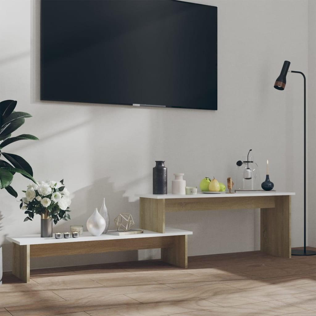 Tv-bord 180x30x43 cm konstrueret træ sonoma-eg og hvid