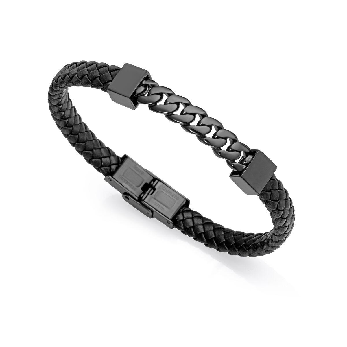 Armbånd til mænd 75325P01010 - sort læderlook og kæde