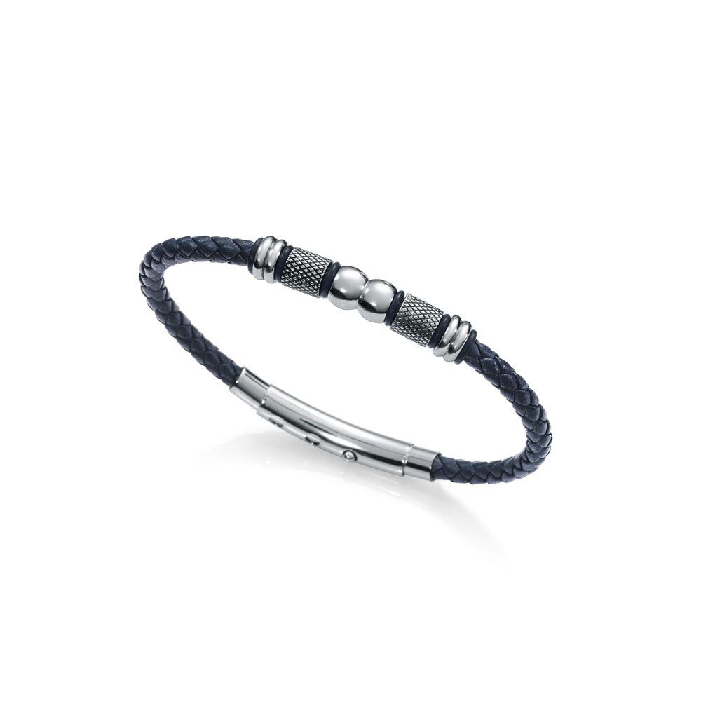 Armbånd til mænd 15081P01013 - flettet læderlook og stål