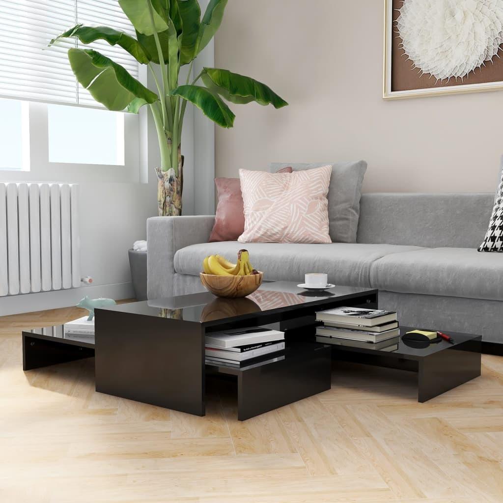 Indskudt sofabordssæt 100x100x26,5 cm sort højglans