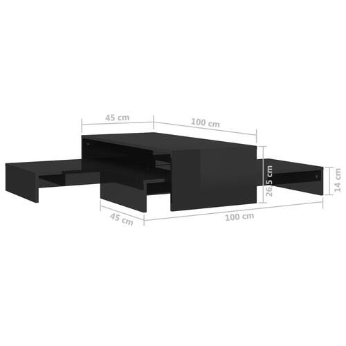 Indskudt sofabordssæt 100x100x26,5 cm sort højglans