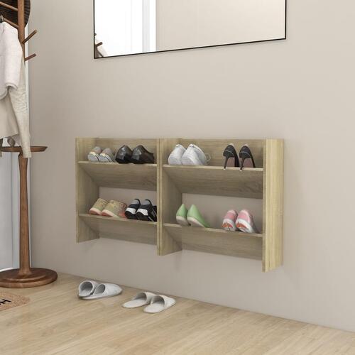 Væghængt skoskab 2 stk. 60x18x60 cm konstrueret træ sonoma-eg
