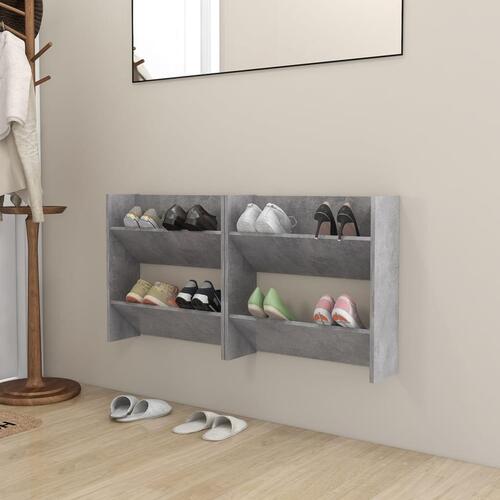 Væghængt skoskab 2 stk. 60x18x60 cm konstrueret træ betongrå