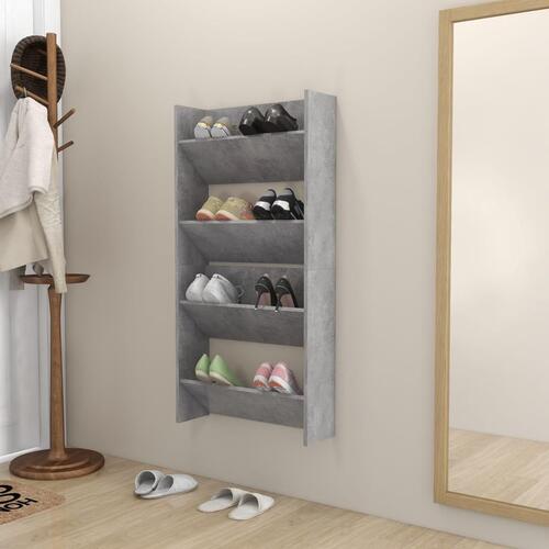 Væghængt skoskab 2 stk. 60x18x60 cm konstrueret træ betongrå