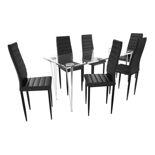 Spisebordssæt med 6 stole og 1 glasbord