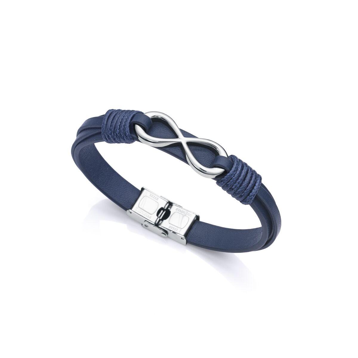 Armbånd til mænd 1465P01013 - blå læderlook med infinity-detalje
