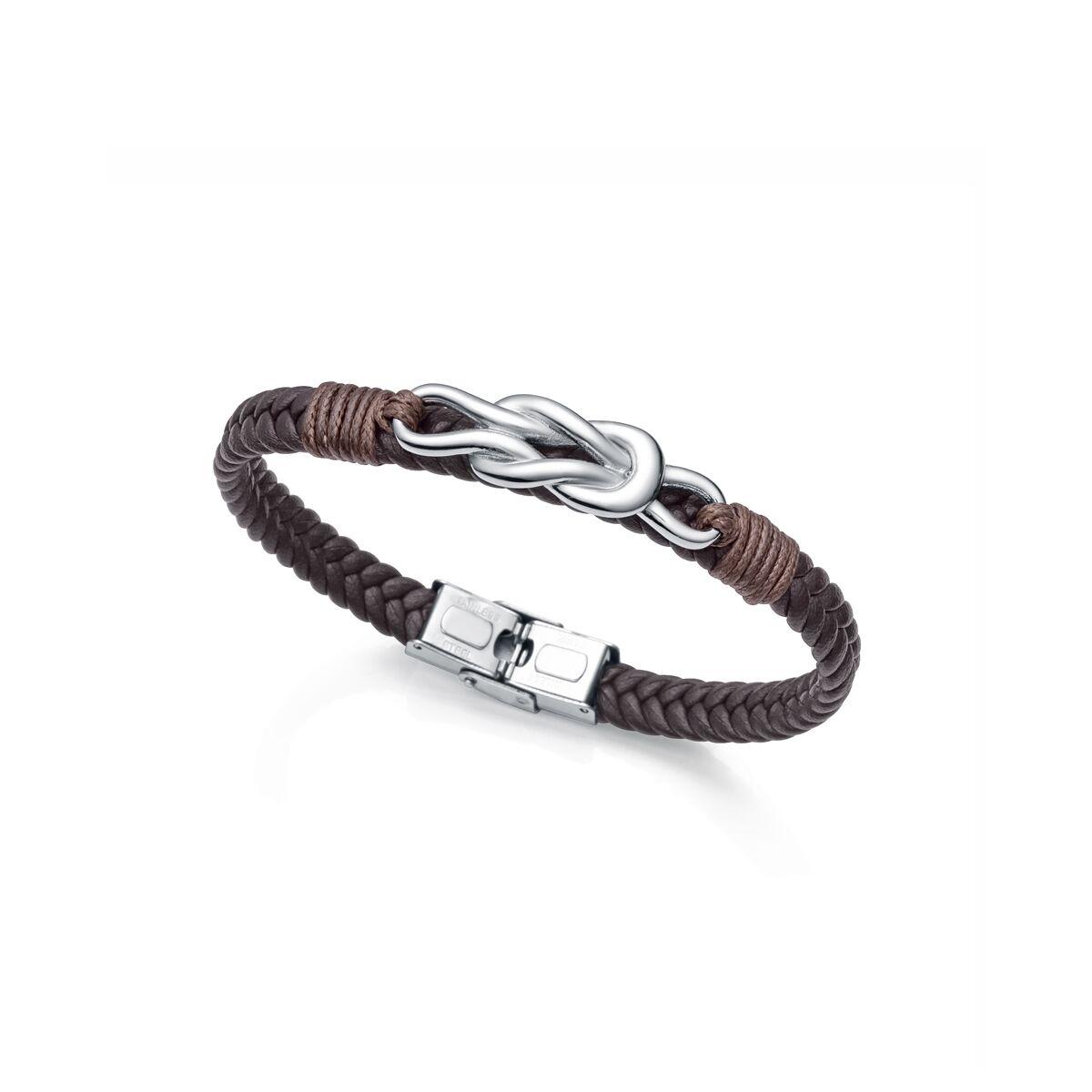 Armbånd til mænd 1466P01011 - flettet brun med stållås