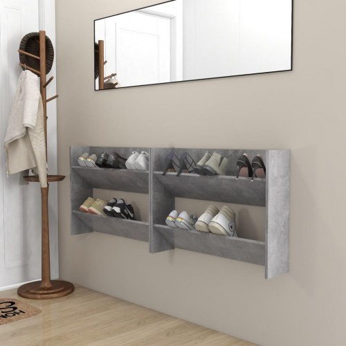 Væghængte skoskabe 2 stk. 80 x 18 x 60 cm - betongrå