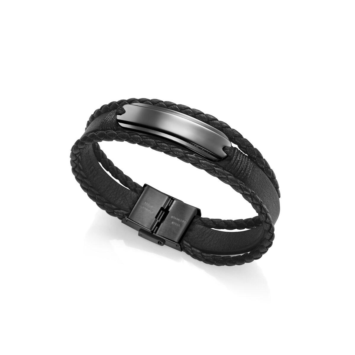 Armbånd til mænd 75248P09010 - sort læderlook