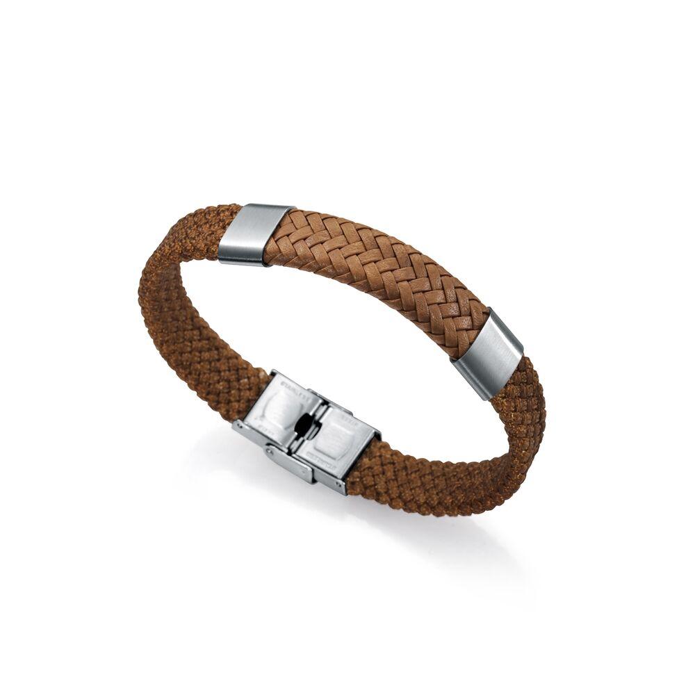 Armbånd til mænd 75239P01011 - flettet brun med stållås