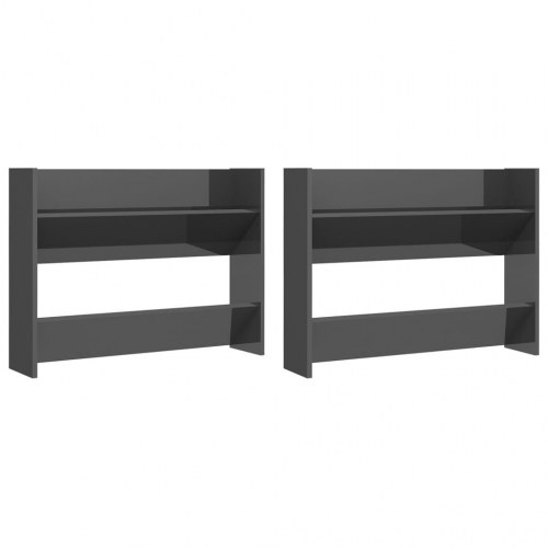 Skoreol til væg 2 stk. 80x18x60 cm konstrueret træ grå højglans