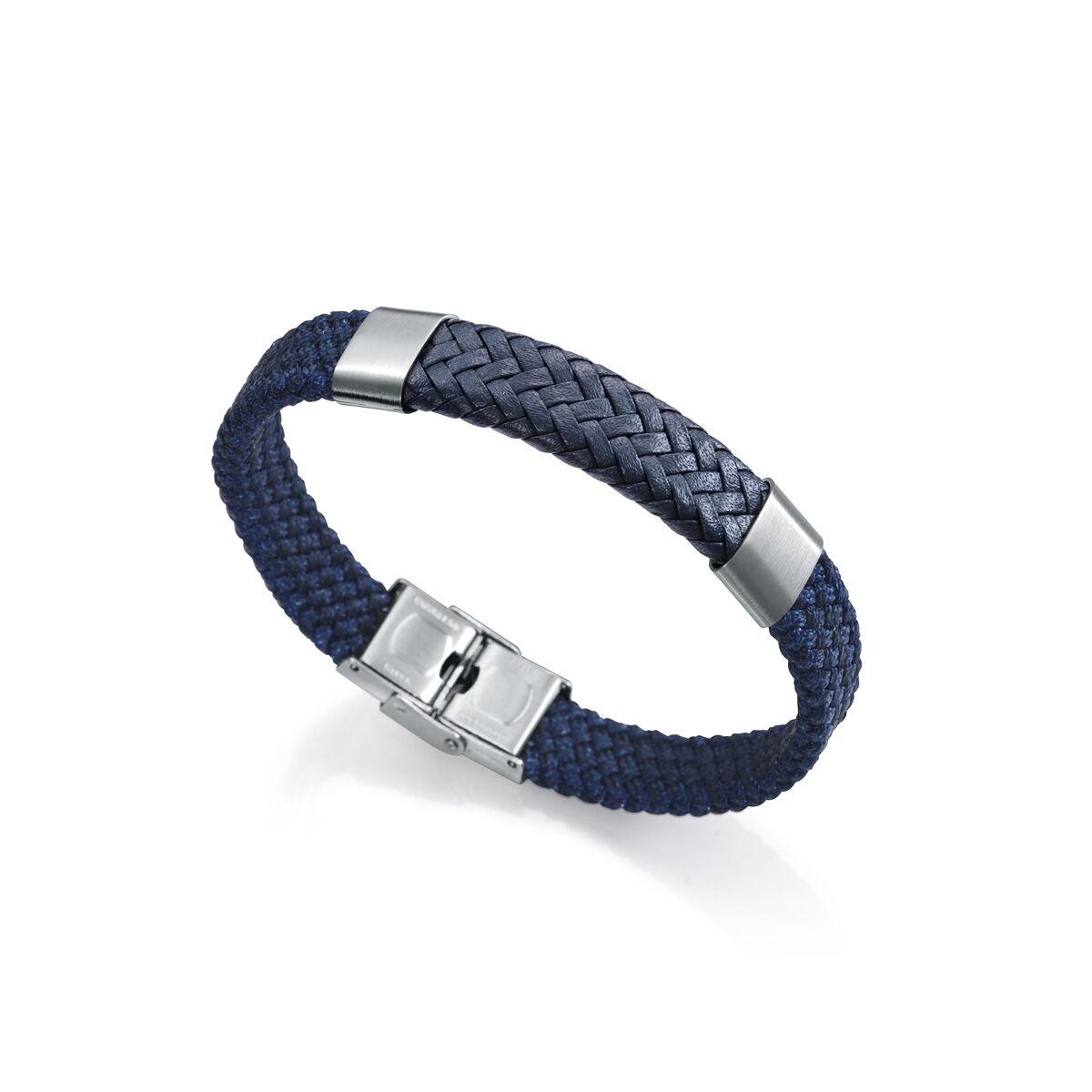 Armbånd til mænd - flettet blå med stålspænde