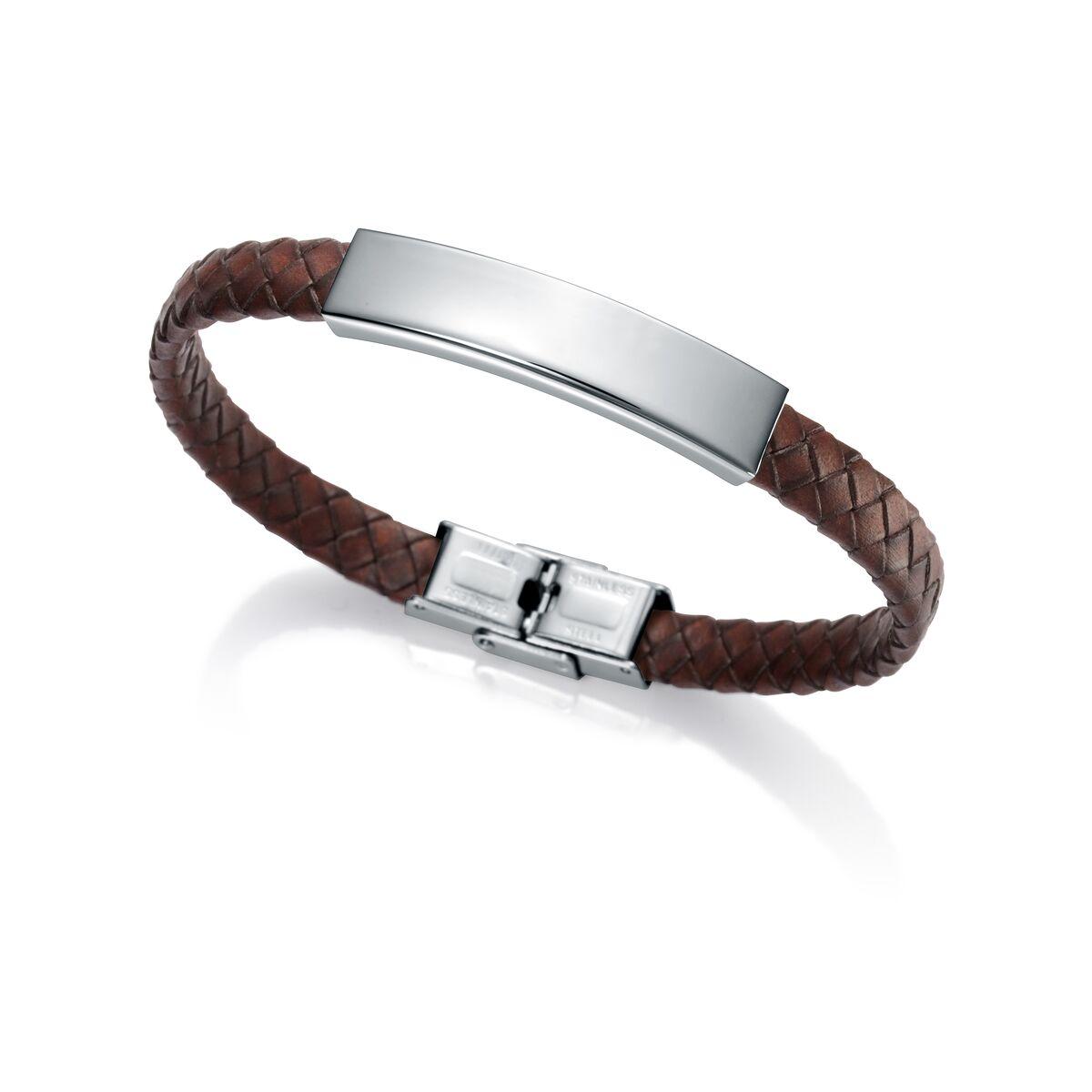 ArmbÃ¥nd til mÃ¦nd 75185P01011 - flettet lÃ¦derlook og stÃ¥lplade