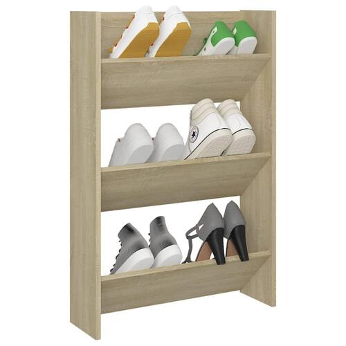 Væghængt skoskab 60x18x90 cm spånplade sonoma-eg