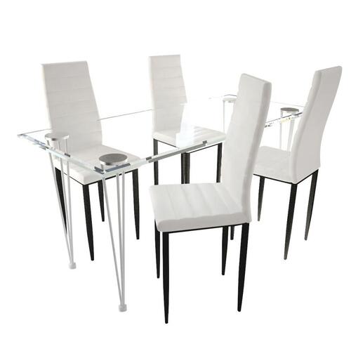 Spisebordssæt med 4 stole og 1 glasbord hvid