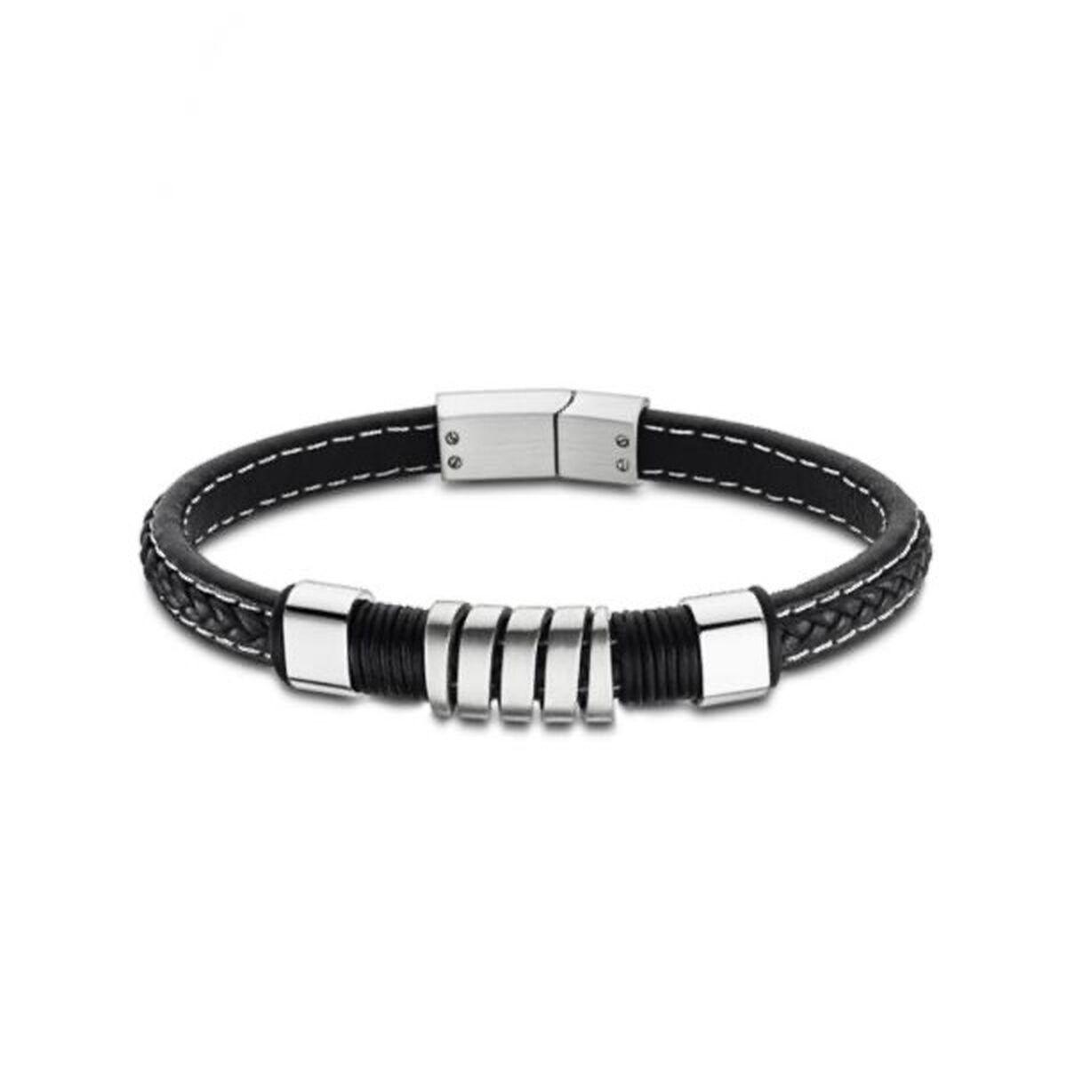 Lotus LS2056-2/1 armbånd til mænd - sort læderlook og stål detaljer