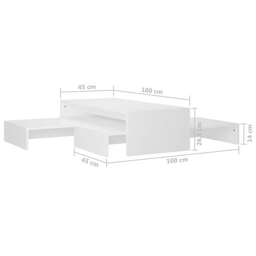 Sofabordssæt 100x100x26,5 cm konstrueret træ hvid