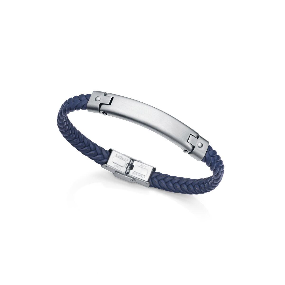 Armbånd til mænd 1485P01013 - flettet blå med stålplade