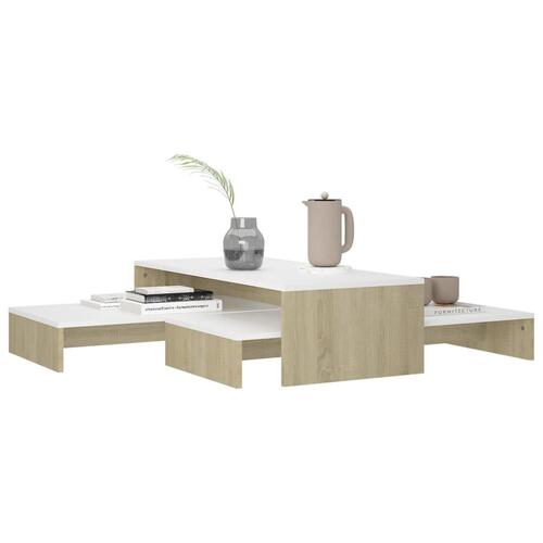 Indskudt sofabordssæt 100x100x26,5 cm hvid og sonoma-eg
