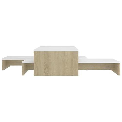 Indskudt sofabordssæt 100x100x26,5 cm hvid og sonoma-eg