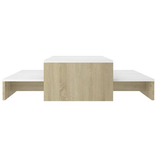 Indskudt sofabordssæt 100x100x26,5 cm hvid og sonoma-eg