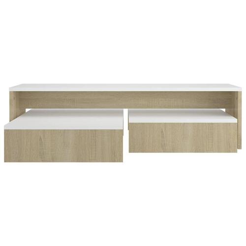 Indskudt sofabordssæt 100x100x26,5 cm hvid og sonoma-eg