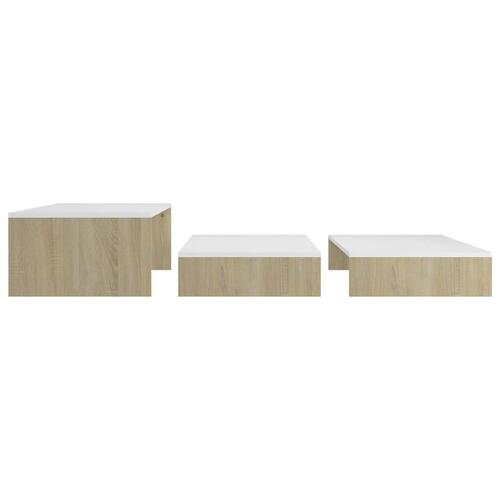 Indskudt sofabordssæt 100x100x26,5 cm hvid og sonoma-eg