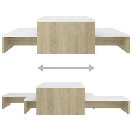 Indskudt sofabordssæt 100x100x26,5 cm hvid og sonoma-eg