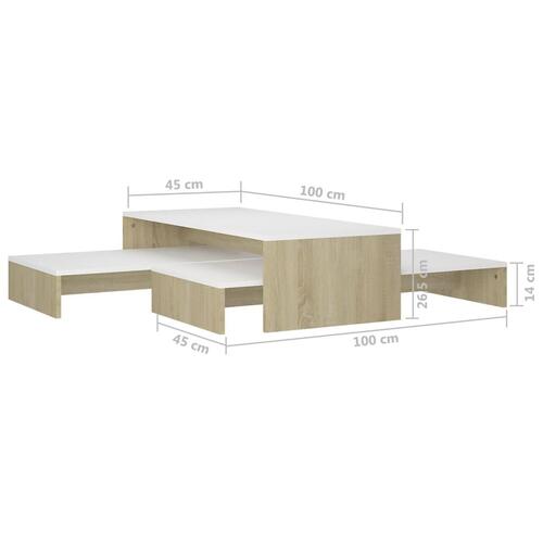 Indskudt sofabordssæt 100x100x26,5 cm hvid og sonoma-eg
