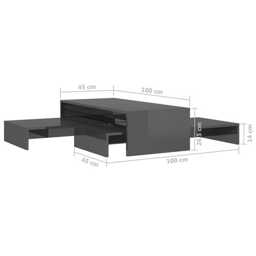 Indskudt sofabordssæt 100x100x26,5 cm grå højglans