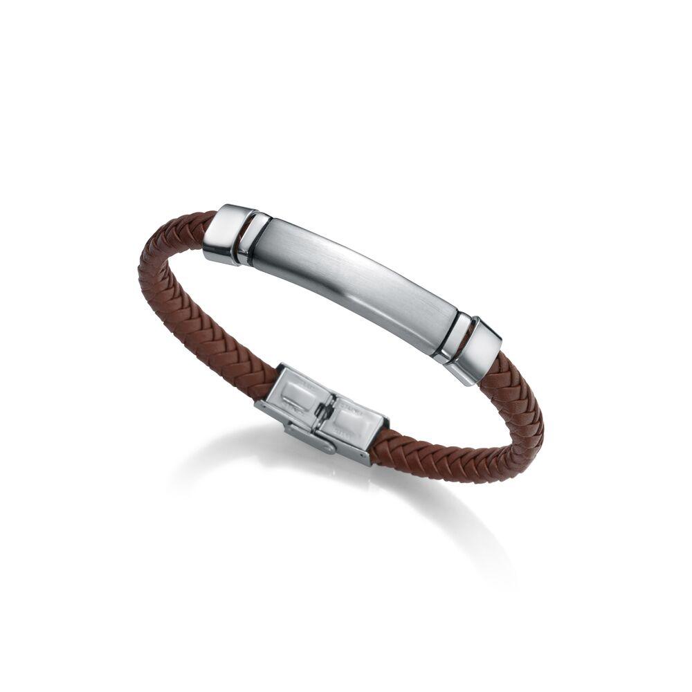Armbånd til mænd 75219P01011 - brun flet med stål
