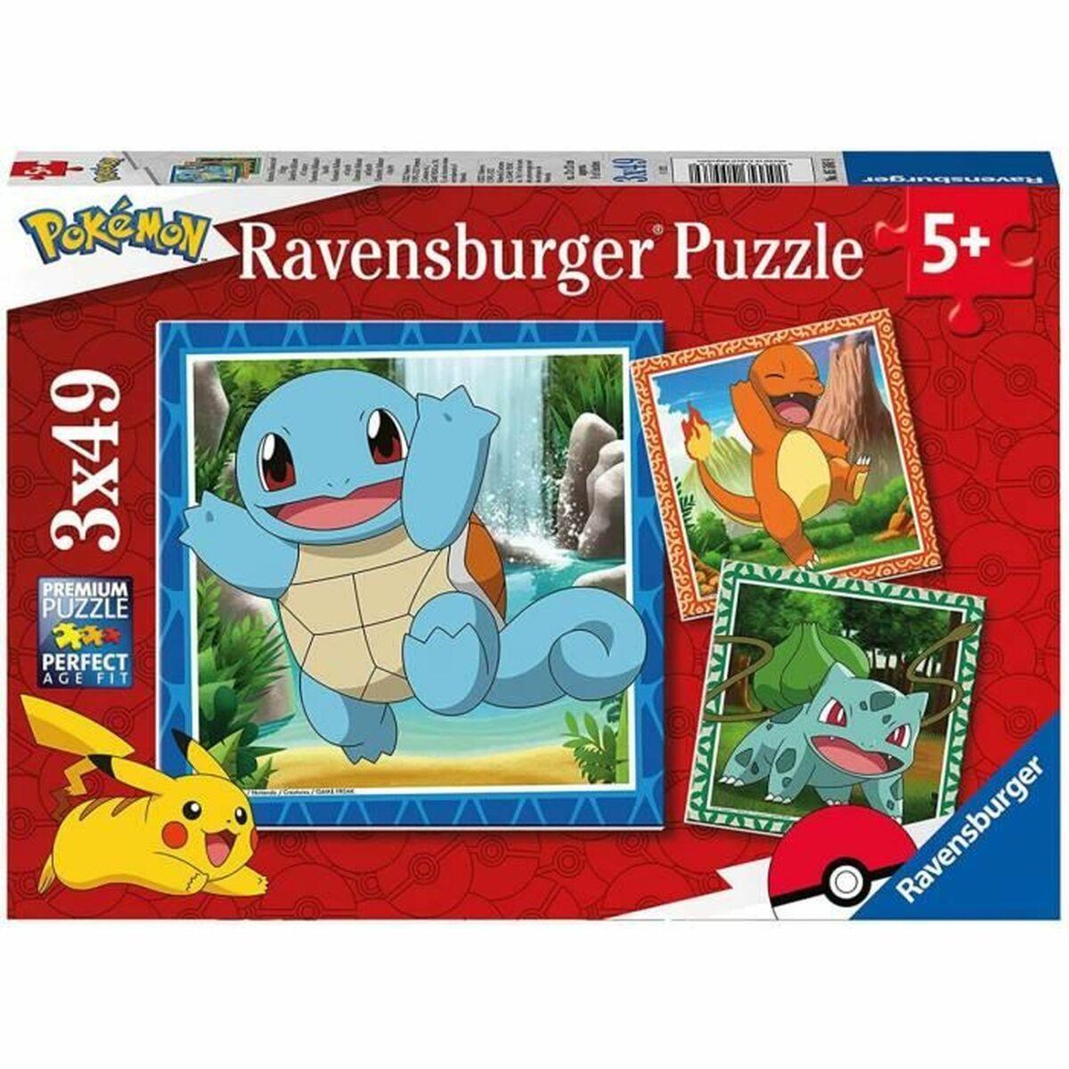 Puslespil til børn Pokémon Ravensburger - 3 x 49 brikker (Bulbasaur, Charmander & Squirtle)