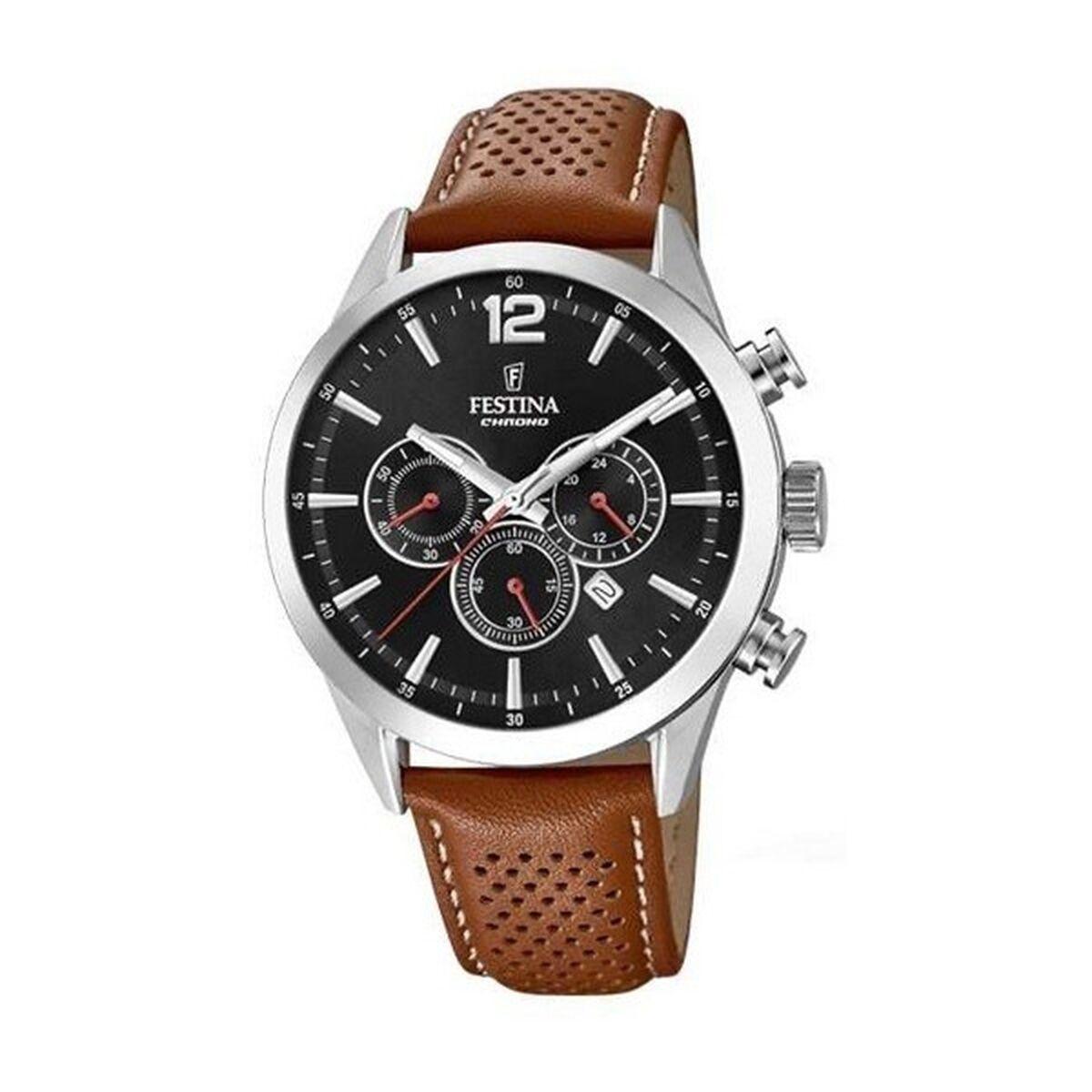 Festina F20542/6 herreur - sort chronograf med læderrem