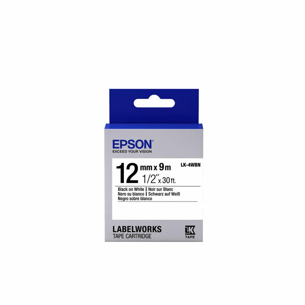 Etikettape Epson LabelWorks 12 mm x 9 m - sort på hvid