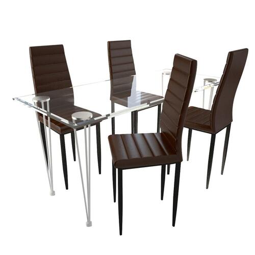 Spisebordssæt med 4 stole og 1 glasbord brun